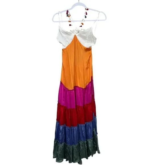 NEW By Anthropologie Rainbow V-Neck Tiered Maxi Dress Size Small - Picture 5 of 8